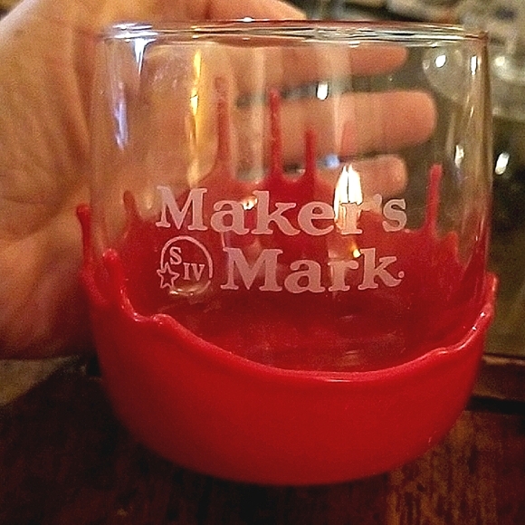 Set Makers Mark Wax Glass Tumbler Cup Red Bourbon Whisky Glasses - Picture 1 of 8